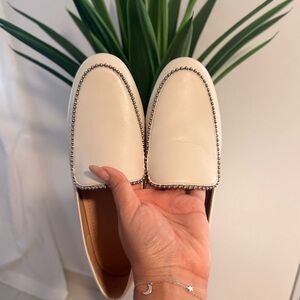 Coach Cream Leather Loafers with Silver Stud Trim
Size 6.5